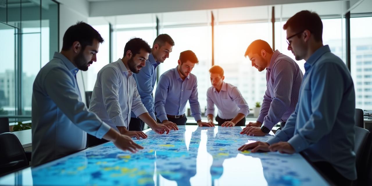 Team di scienziati ambientali che collaborano in un ufficio moderno e luminoso